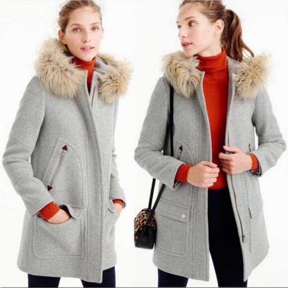 J. Crew Chateau Stadium Cloth Parka Italian Wool Coat in Heather Grey, Size 8 - Picture 1 of 15